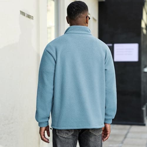 ZAFUL Mens 1/4 Zipper Fluffy Polar Fleece Pullover Sweatshirt Printed Kangaroo Pocket Fall Winter Unisex Hoodie Tops Blue 2XL - Thumbnail 6