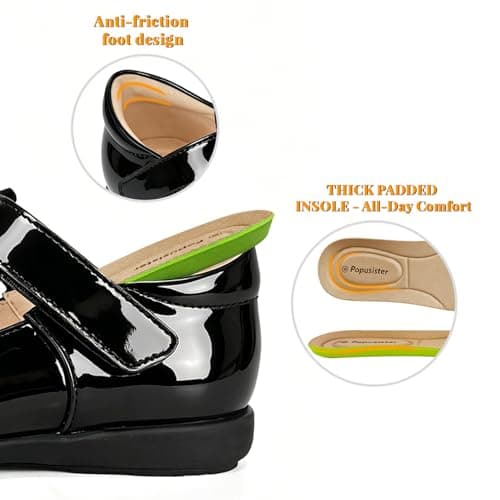 Popusister Toddler Mary Jane Shoes for Girls Black School Uniform Shoes with Cute Bow, Classic Little Girl Dress Shoes for Princess Party Wedding, Soft Leather Fashion School Flats for Toddlers - Thumbnail 2