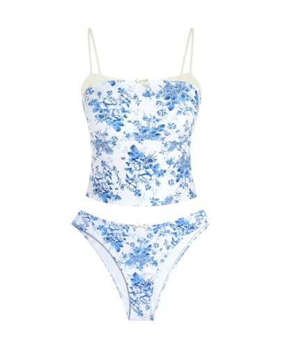 ZAFUL Cute Tankini Swimsuits for Women Retro Y2K High Cut Two Piece Bathing Suit 2026 Beach Swimwear, Floral, S - Image 1