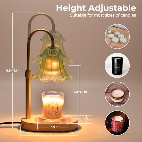 Lsctiff Candle Warmer Lamp with Timer Dimmable, Wax Melt Warmer Adjustable Height, Flower Warmer Lamp with 2 Bulbs for Jar Candles, House Warming New Home Decor, Gift for Mom Women (Green) - Thumbnail 2
