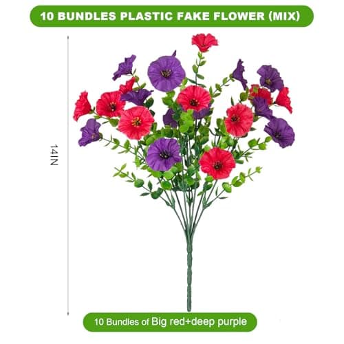 ADXORA 12 Bundles Morning Glory Artificial Flowers for Outdoor Decoration UV Resistant Fake Plastic Plants Artificial Greenery for Indoor Outdoor Garden Patio Window Box Home Decor - Thumbnail 2