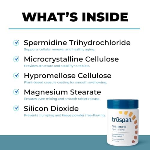 TruSpan Tru Renew Spermidine Capsules, Cellular Level Support, 10 mg Spermidine Per Serving, 60 Servings - Thumbnail 2