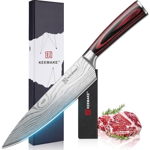 KEEMAKE Chef Knife - 8 Inch High Carbon Stainless Steel Kitchen Knife with Ergonomic Handle, Professional Non-Slip Ultra Sharp Knives for Cooking