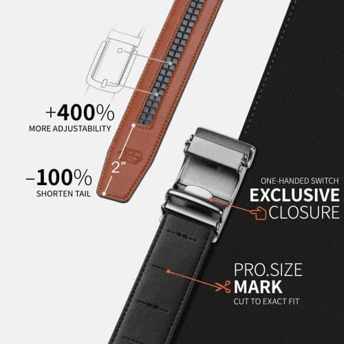 Zitahli Ratchet Belts for Men,Adjustable for Gift mens belt Leather For Dress and Casual,Hiding Tail-Trim to Fit,Men's Accessories 30"-36" - Thumbnail 3