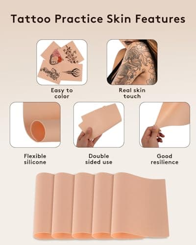 Lady Up 3mm Tattoo Practice Skins, 10 Pack Double Sides Fake Skin 7.6x6in Tattoo Skin for Practicing, Perfect for Beginners & Artists, Durable Fake Skin for Machine Practice, 5 Beige 5 Yellow - Thumbnail 2
