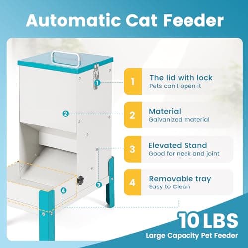 JLUHYANN Automatic Cat Feeder, 10L Cat Food Dispenser Automatic Dog Feeder with Stand Gravity Cat Feeder Removable Feeding Tray Raised Pet Feeder for Dogs and Cats - Thumbnail 4