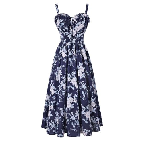Scarlet Darkness Summer Dresses for Women 2026 Floral Corset Dress Long Milkmaid Dress with Pocket Navy Floral Print S - Image 1