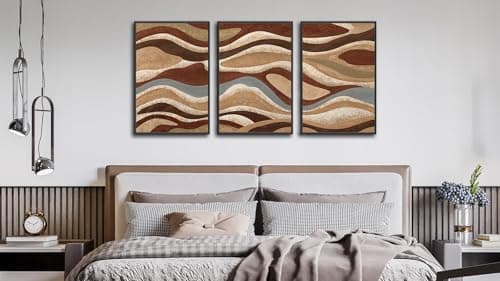 Large Framed Abstract Wall Art - Brown Mountain Range Wall Decor Painting 24"x36" Set of 3 Modern Prints Rustic Retro Canvas Pictures for Living Room Bedroom Office Artwork - Thumbnail 6