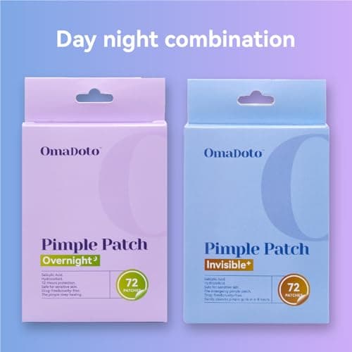 OmaDoto Day & Night Invisible Pimple Patches - (10mm & 12mm | 144 Count | 12 Sheets) - 2-in-1 Hydrocolloid Blemish Cover with Salicylic Acid, Absorbent & Protective Zit Stickers for Face - Thumbnail 2