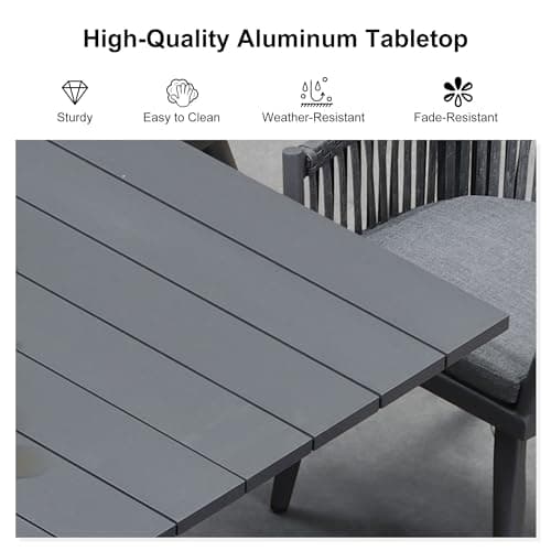 PURPLE LEAF 5 Pieces Oversized Square Patio Dining Set with Outdoor Aluminium Dining Table and Woven Chairs Modern Metal Furniture Cushions Sets for Garden Yard Indoor Decor Kitchen Gray - Thumbnail 5