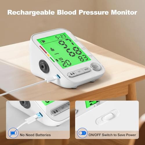 Blood Pressure Monitor for Home Use, Rechargeable Automatic Digital BP Machine with 2 Cuffs (9-17'' & 13-21''), Adjustable Upper-Arm Blood Pressure Cuff, Large LCD Backlit Display, 2x199 Sets Memory - Thumbnail 2