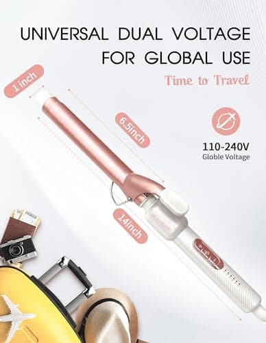 ZM ZHEMEI 1 Inch Curling Iron, Dual Voltage Wand Curling Iron, Professional Curling Wand for Long Hair & Medium Hair - Ceramic Coating Barrel, Heats up to 446°F, 6 Temps (Rosegold) - Thumbnail 5