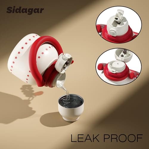 Sidagar 22 oz Water Bottle with Straw and Bowl, Unique Insulated 316L Stainless Steel Leak-Proof Flask for Women & Kids, Yoga & Travel, with Heart Bracelet Charm, Cherry White - Thumbnail 3