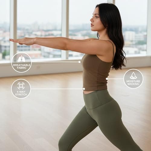 FMAOHFE Tank Tops for Women Square Neck Double Lined Camisole, Basic Adjustable Spaghetti Strap Sleeveless Summer Cami Shirts Mocha - Thumbnail 3