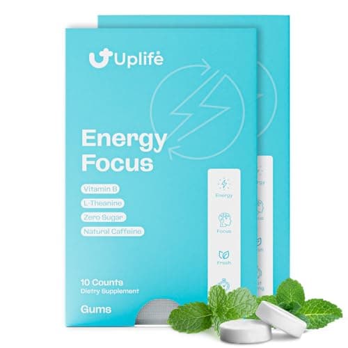 UPLIFE Energy and Focus Gum 20 Pcs – Made in USA - 40mg Nootropic Natural Caffeine + 80mg L-Theanine + Niacin Vitamin B3 & B12 – Sugar-Free, Vegan – Natural Coffee Alternative - Peppermint Flavor - Image 1