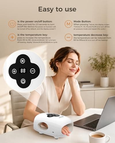 Miula Cordless Hand Massager with Compression,Soothing Heating,Adjustable Modes for Daily Relaxation,Rechargeable Portable Massager for Fingers Palm Wrist at Home Office Travel (White) - Thumbnail 5
