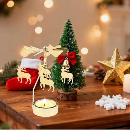 4EVERHOPE Rotating Candle Holder, Gold Spining Metal Tealight Candle Holder for Birthday, Christmas, Valentine's Day, Party Table Decor, Wedding (Elk) - Thumbnail 3