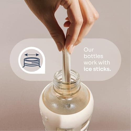 purifyou 40oz / 32oz / 22oz / 12oz Borosilicate Glass Water Bottle with Time & Volume Markers, Silicone Sleeve, Stainless Steel Lid | Reusable Glass Bottle for Water & Juice (12oz Pearled Ivory) - Thumbnail 5