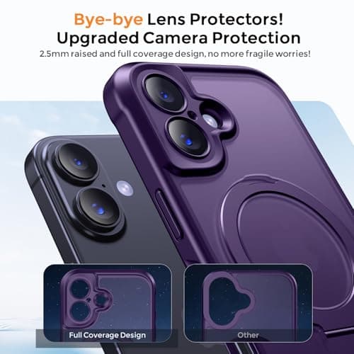 MOCCA Design for iPhone 17 Case, Compatible with Magsafe [Premium Invisible Magnetic Ring Stand] [Military Drop Protection] Full Camera Guard Translucent Matte Slim Phone Cover 6.3",Deep Purple - Thumbnail 3