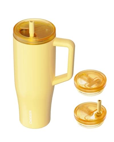KISSKIND 40 oz Lumispin Tumbler with Handle and Hidden Straw, 100% Leak Proof Water Cup with Handle, Insulated Water Bottle for Travel, Mom, Nurse, Teacher, Student, Butter Yellow - Image 1