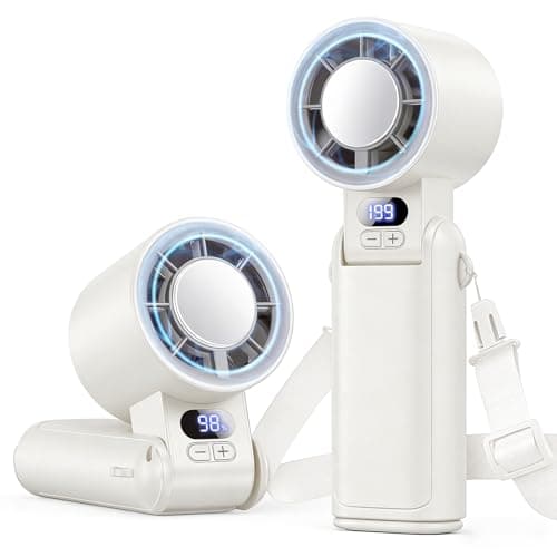 Deyhoc Portable Handheld Turbo Fan, 1-199 Speed Adjustable with LED Display, High-Power Motor, Rechargeable Battery, 4 IN 1 Pocket Design Mini Fans for Indoor/Outdoor/Travel/Work, White - Image 1