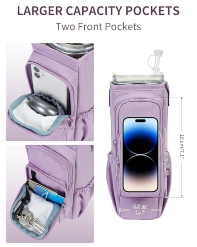 sportsnew Water Bottle Carrier Bag with Phone Pocket for 30oz 40oz Tumbler with Handle Accessories Insulated Water Bottle Holder Pouch with Strap Crossbody with Straw Cover - Thumbnail 3