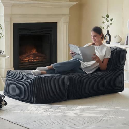 Bean Bag Chair, Corduroy Bean Bag Chair for Adults, Boneless Chair Fireside Chair,Gaint Bean Bag Lounger with Memory Foam Filled for Living Room,Bedroom,Reading Room,Gaming Room(Dark Grey) - Image 1