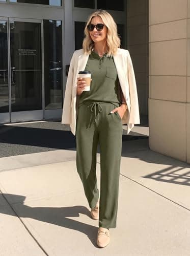 Casly Lamiit Two Piece Lounge Sets for Women Spring Vacation Beach Travel Airport Outfits Casual Cruise Fashion 2026 Army Green S - Thumbnail 4