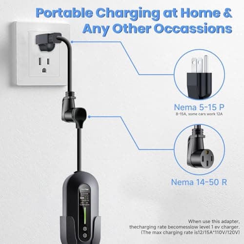 YLITES 32A Level 2 Portable EV Charger, 7.68kW 240V Fast Charging, 25ft Cable, Level 1 & 2 Support, Adjustable Current & Timer, NEMA 14-50 + 5-15 Adapter, J1772 to Tesla Adapter Included - Thumbnail 3