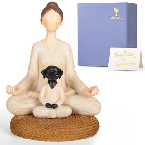 Vofstand Yoga Meditation Statue Gifts for Women - Mini Yoga Girl with Cat Dog Figurines Gift for Office Cute Relaxation Gifts for Yoga Lovers & Cat Dog Lover Resin Yoga Figurine Decor Table Ornament - Image 1