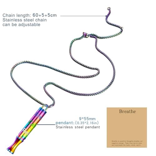 Fidget Necklace with Spinning Calm, Breathe, Relax Charms - Sensory Anxiety Relief & Deep Breathing Aid Stainless Steel Necklaces for Women Men (Rainbow) - Thumbnail 4