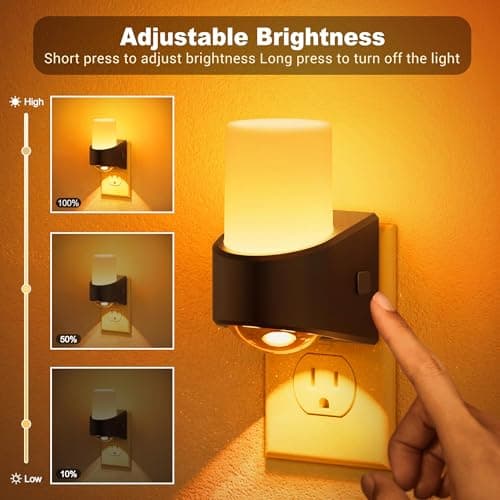JandCase Amber Night Lights Plug into Wall, Decorative Night Light with Dusk to Dawn Sensor, Adjustable Brightness, Amber Nightlight Plug in for Kids, Bathroom, Hallway, Bedroom, Stairway - Thumbnail 2