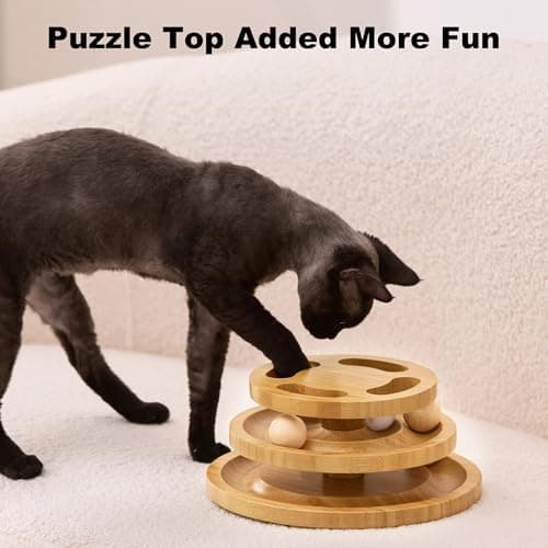 ZOMISIA Cat Ball Track Toy with Puzzle Top, Wooden Cat Toys for Indoor Cats with Spinning Balls, Interactive Large Cat Ball Tower for Kitten Kitty Exercise Mental Physical - Thumbnail 3