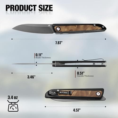 FLISSA Pocket Knife, Folding Knife with D2 Steel Blade, Liner Lock, Aluminum Alloy & Wooden Handle, Ball Bearing and Pocket Clip for EDC, Camping, Hiking, Outdoor Activities - Thumbnail 4