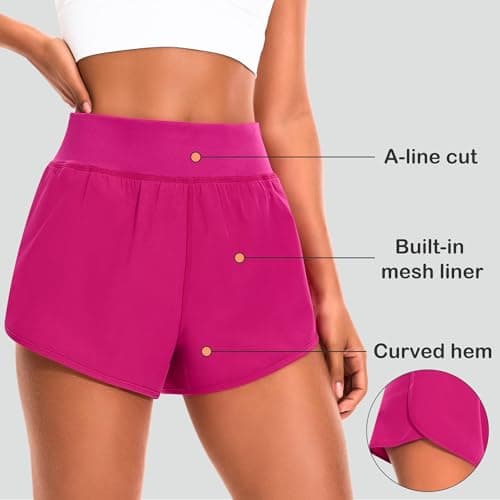 EZRUN Women's 3" Athletic Shorts High Waisted Split Dolphin Workout Shorts Comfy Mesh Liner for Gym Running Track (Hibiscus Purple,L) - Thumbnail 6
