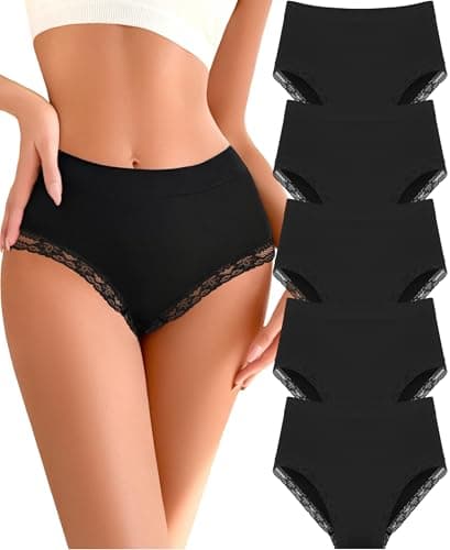 READY TO LOVE Seamless High Waisted Lace Underwear for Women 5-Pack Stretchy Full Coverage Briefs Plus Size Tagless Panties - Image 1