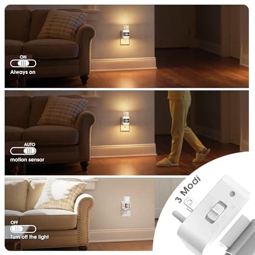 JandCase Motion Sensor Night Light, Dimmable Night Lights Plug Into Wall, 3000k Soft White Night-Lights with 0-100Lm Adjustable Brightness, Acrylic Plug in Nightlight for Bedroom Bathroom Decor - Thumbnail 2