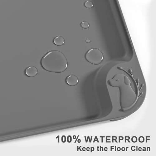 ESTHELLO Waterproof Pet Feeding Mats - Advanced Silicone Dog Food Mat Easy to Clean for Dog & Cat Bowls, 19''X12'' Premium Gray - Thumbnail 4