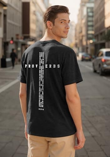 Christian Shirts for Men Faith Cross Print Tshirts Bible Verse Inspirational Graphic Crewneck Short Sleeve Top Black - Thumbnail 3