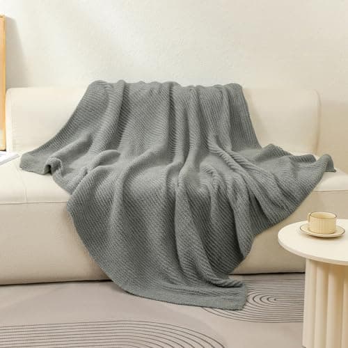 bearberry Soft Rib Knit Blanket Thin Warm & Breathable - Snuggly Minky Throw for Everyday Use, Travel, Chair | All-Season Machine Washable for Couches, Gifts, Family (Grey, 50”x60”) - Thumbnail 2