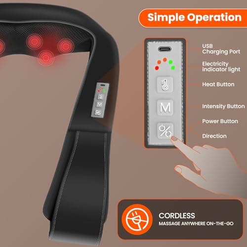 AMZPONY® Cordless Neck Massager for Pain Relief Deep Tissue, Rechargeable Shiatsu Neck and Back Massager with Heat Kneading Shoulder Massage for Body Muscle Pain Relief,Gifts for Mom Dad Friends - Thumbnail 6