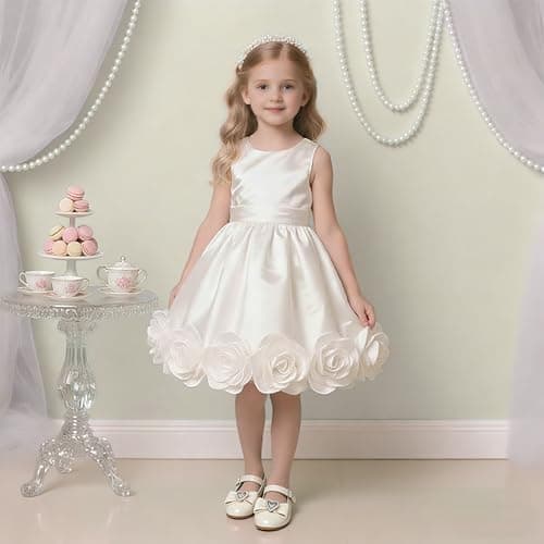 BOGELOO Toddler Girls Flats Mary Jane Flower Girls Dress Shoes School Wedding Party Shoes(White,5) - Thumbnail 3