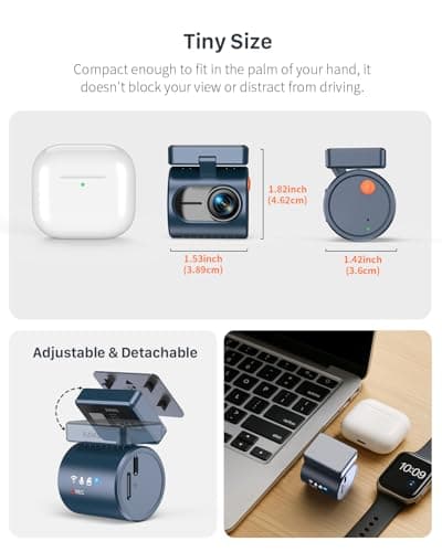 KAWA 2K Dash Cam for Cars with Voice Control - Stealth Display Tiny Dashcam Front Included 32GB Micro SD Card, Super Night Vision, 1296P QHD, G-Sensor, Built in WiFi & App Car Camera - Thumbnail 4