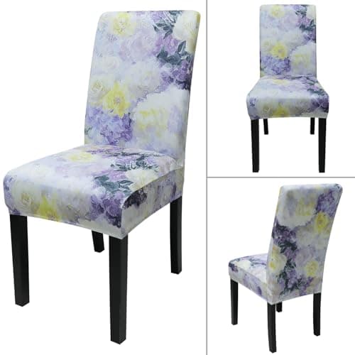 JQinHome Pattern Chair Covers for Dining Room Set of 2, High Stretch Removable Washable Parsons Chair Slipcover for Home Party Hotel Wedding Ceremony (Light Purple Flowers,2PCS) - Thumbnail 3