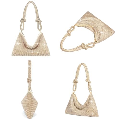 GEMIU Evening Bag Sparkle Purses for Women, Rhinestone Clutch Purse for Women Dressy Sequin Purse Gold - Thumbnail 6