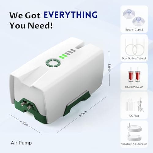 Ghosthorn Quiet AC/DC Aquarium Air Pump 12000mAh Battery Powered Aquarium Bubbler with 87 Hours Battery Life 2-Outlet Rechargeable Bait Aerator Adjustable Oxygen Pump, Power Outages and Emergency - Thumbnail 6