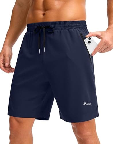 Pudolla Mens Shorts 5"/9" Gym Shorts with Zipper Pockets Lightweight Quick Dry Running Shorts for Men(Navy L9_S) - Image 1