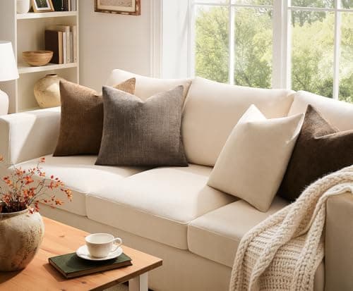 GriNeed Pack of 4 Throw Pillow Covers 20x20 Inch Chenille Textured Neutral Brown Soft Pillow Covers Solid Decorative Farmhouse Cushion Covers Home Boho Western Decor for Couch Sofa Bed Living Room - Thumbnail 2