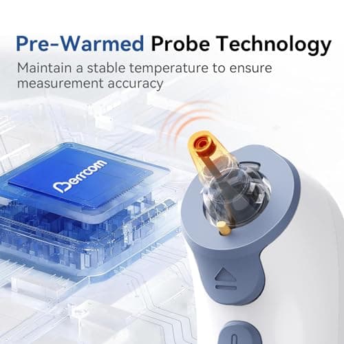 Berrcom Ear Thermometer with Heated Tip & Age Precision, Fever Alarm with Mute & Night Light, Includes 21 Probe Covers & Storage Box, Accurate Digital Ear Thermometer for Adults, Kids and Babies - Thumbnail 2