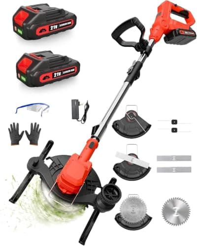 Cordless Weed Wacker 21V, Weed Eater Battery Powered, Electric Grass Trimmer with 2x2.0Ah Batteries & Charger, Battery Operated Stringless Lawn Edger for Garden - Image 1